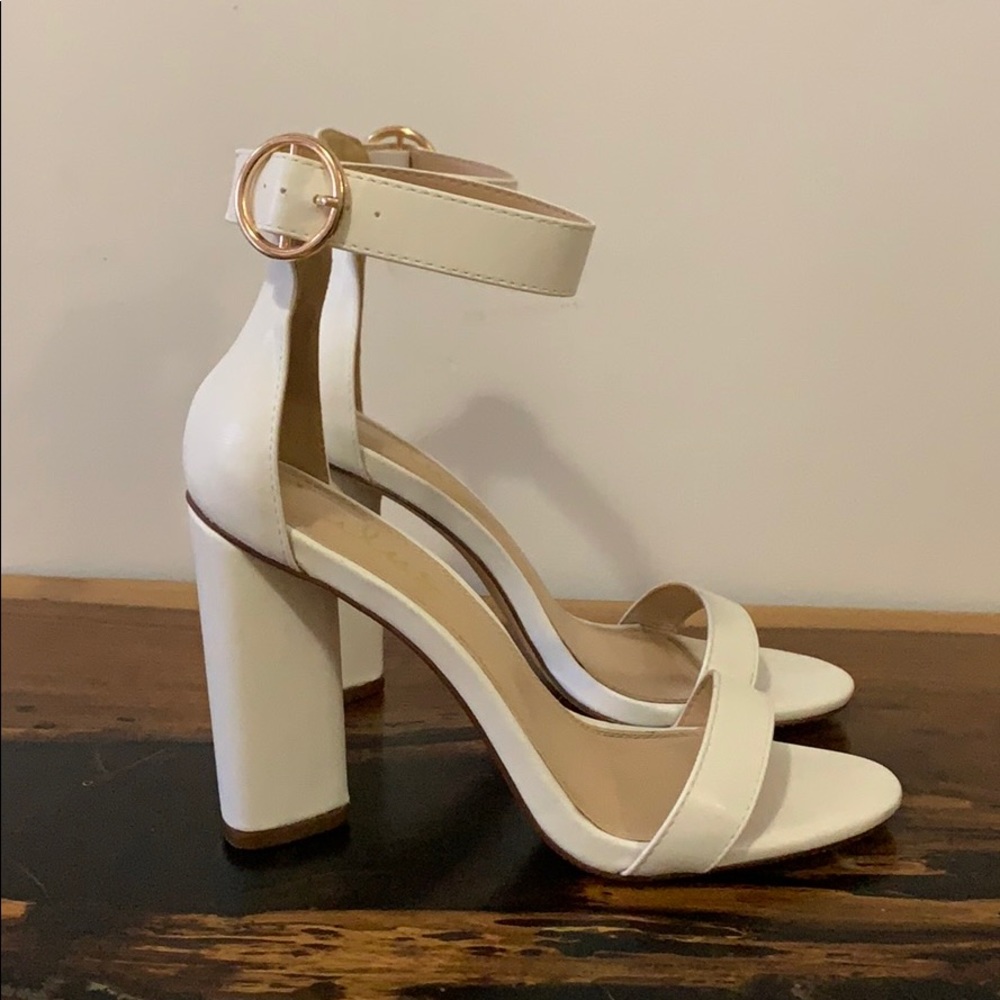 Off white ankle strap block heels